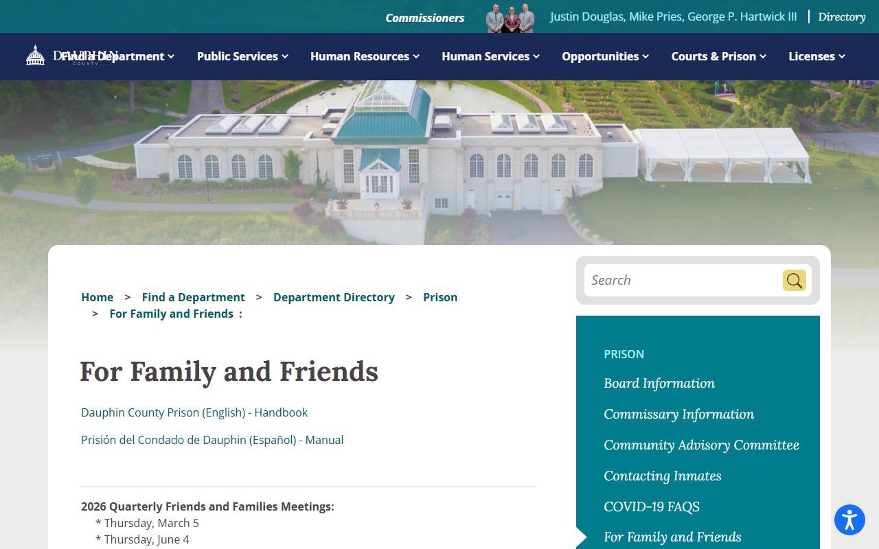 Dauphin County Prison family and friends inmate mail and phone information
