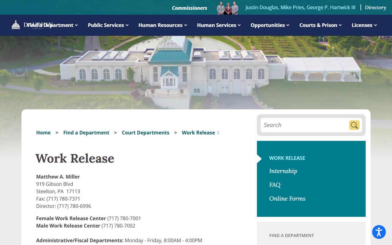 Dauphin County Work Release Center inmate lookup and community corrections information